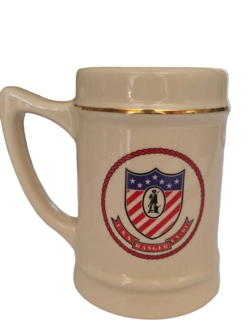 Vintage USS Ranger (CV-61) Ceramic Coffee Mug Gold Trim U.S. Navy